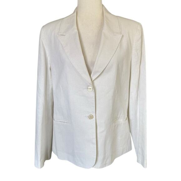 Vtg J Hook Blazer Women's Linen Blend Ivory 14 Coastal Preppy Quiet Luxury Prep - Picture 1 of 11